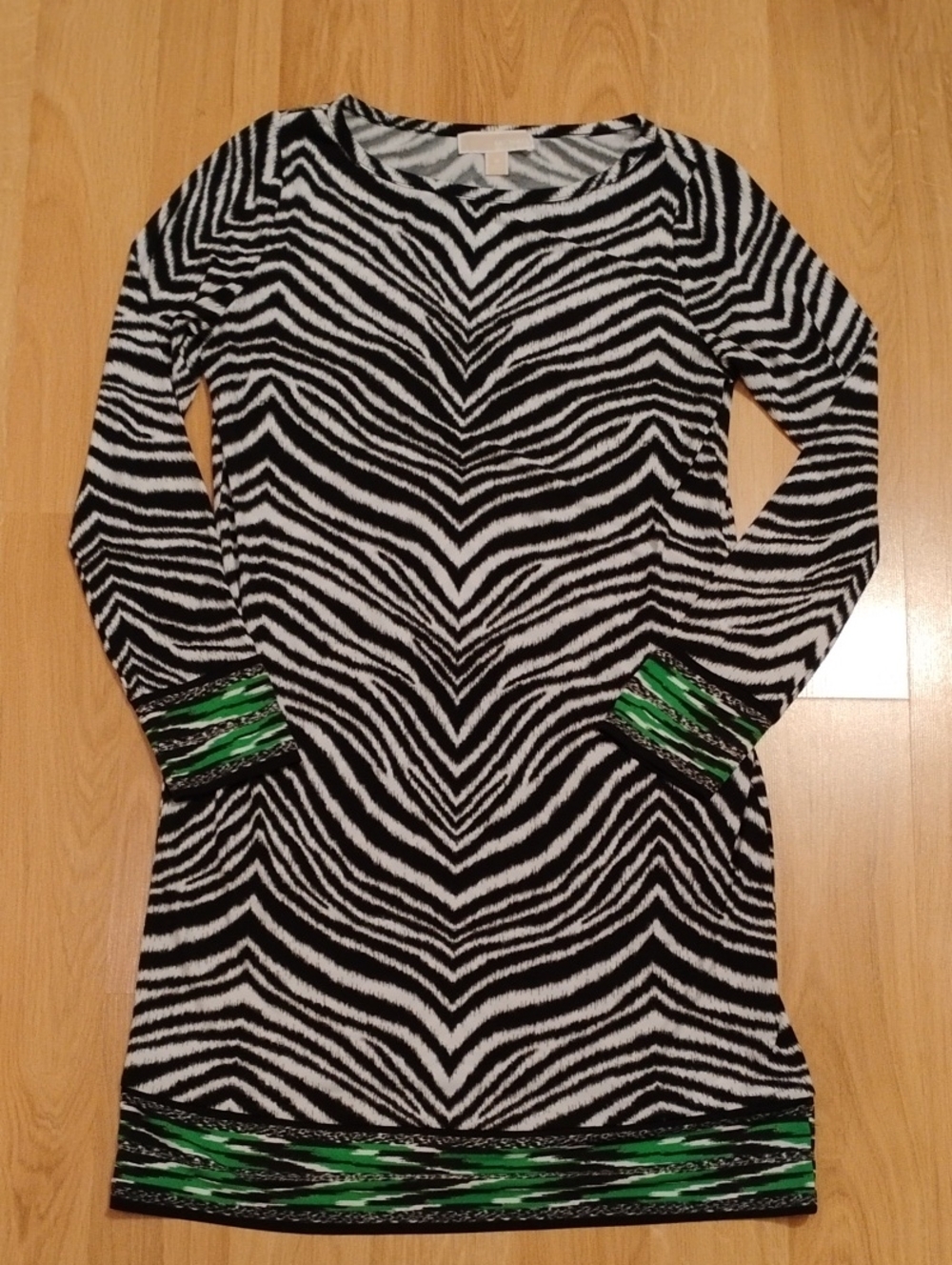 Michael Kors Black and White Zebra Print Dress with Green Trim